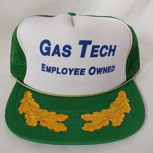 Vintage "Gas Tech Employee Owned" Breathable Perforated Trucker Cap Green Hat